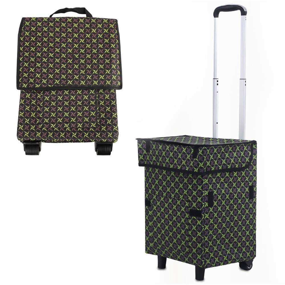 Falytemow Collapsible Utility Cart Foldable Reusable Shopping Trolley Bag with Wheels and Telescoping Handle Waterproof Oxford Fabric Folding Grocery