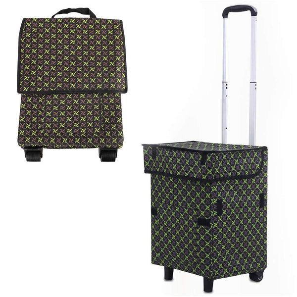 Falytemow Collapsible Utility Cart Foldable Reusable Shopping Trolley Bag with Wheels and Telescoping Handle Waterproof Oxford Fabric Folding Grocery