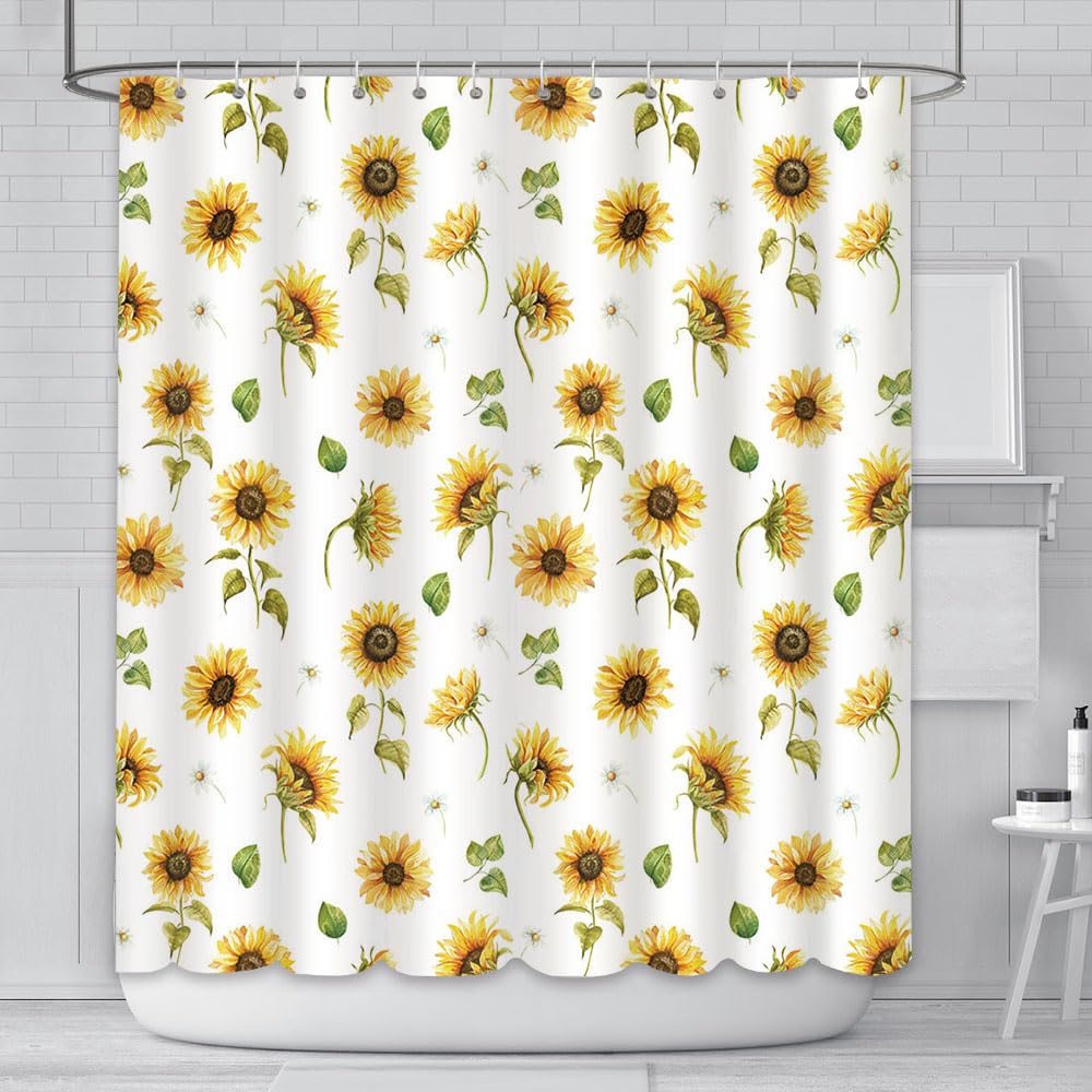 AIBIIN 180x180cm Sunflower Shower Curtain Summer Yellow Floral Home Bathtubs Bathroom Curtain Decoration Set 12 Hooks