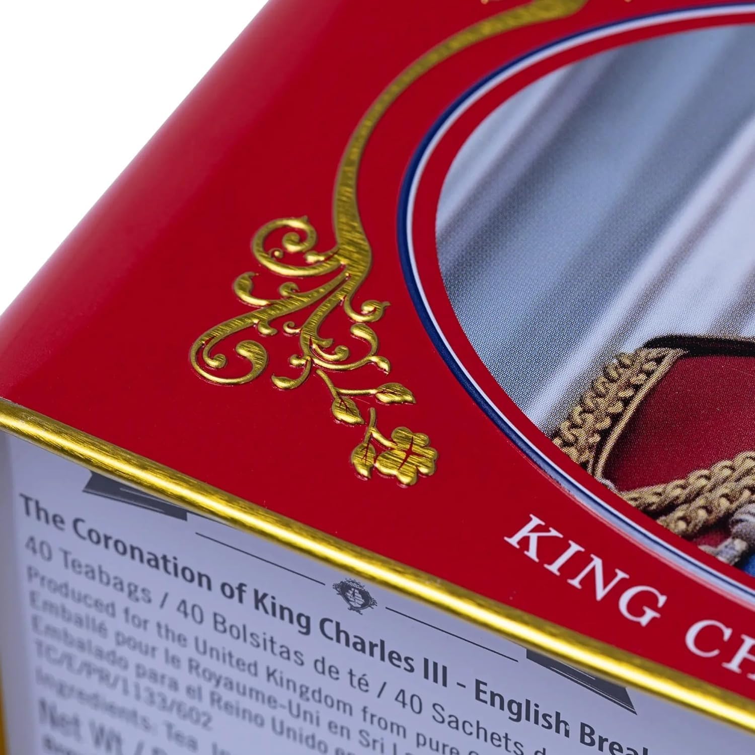 New English Teas The Coronation of HRH King Charles III Tea Tin with 40 English Breakfast Teabags