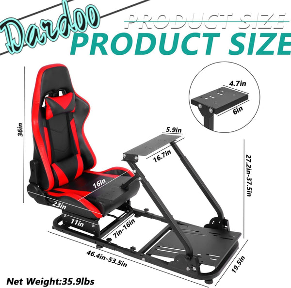 Dardoo Racing Simulator Cockpit with Seat for Logitech G27 G29 G920 G923, Thrustmaster PC PS4 Xbox,Racing, Steering Simulator Stand Adjustable Gaming Frame, without Wheel, Pedal, Handbrake and Shifter
