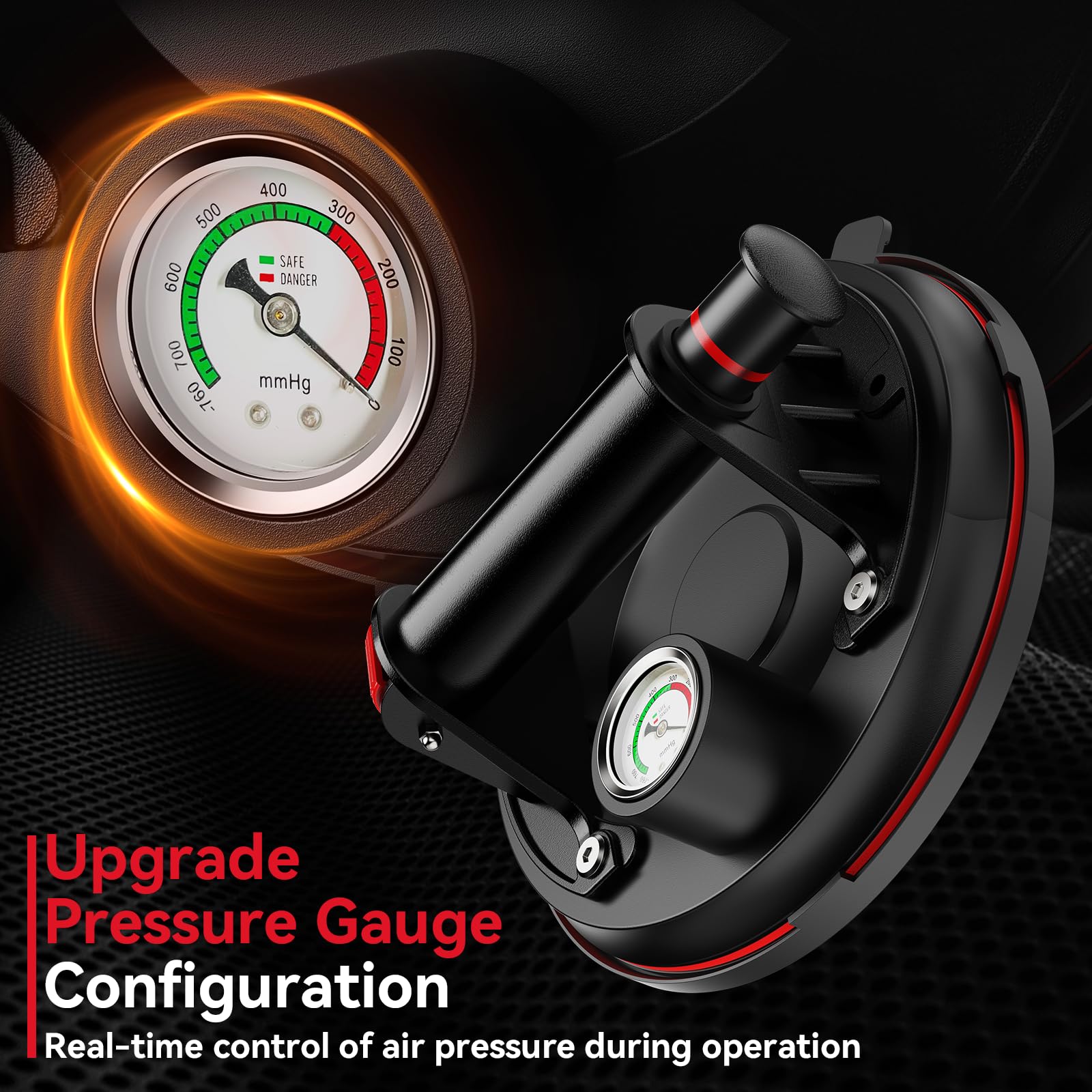 Avhrit 8-Inch Tile Suction Cups Lifter with Pressure Gauge, 485 lbs/220 kg Load Capacity, Heavy Duty Glass Vacuum Suction Cup for Replacing Auto Windshields, Tiles, Granite, and Floors (Two Cups)