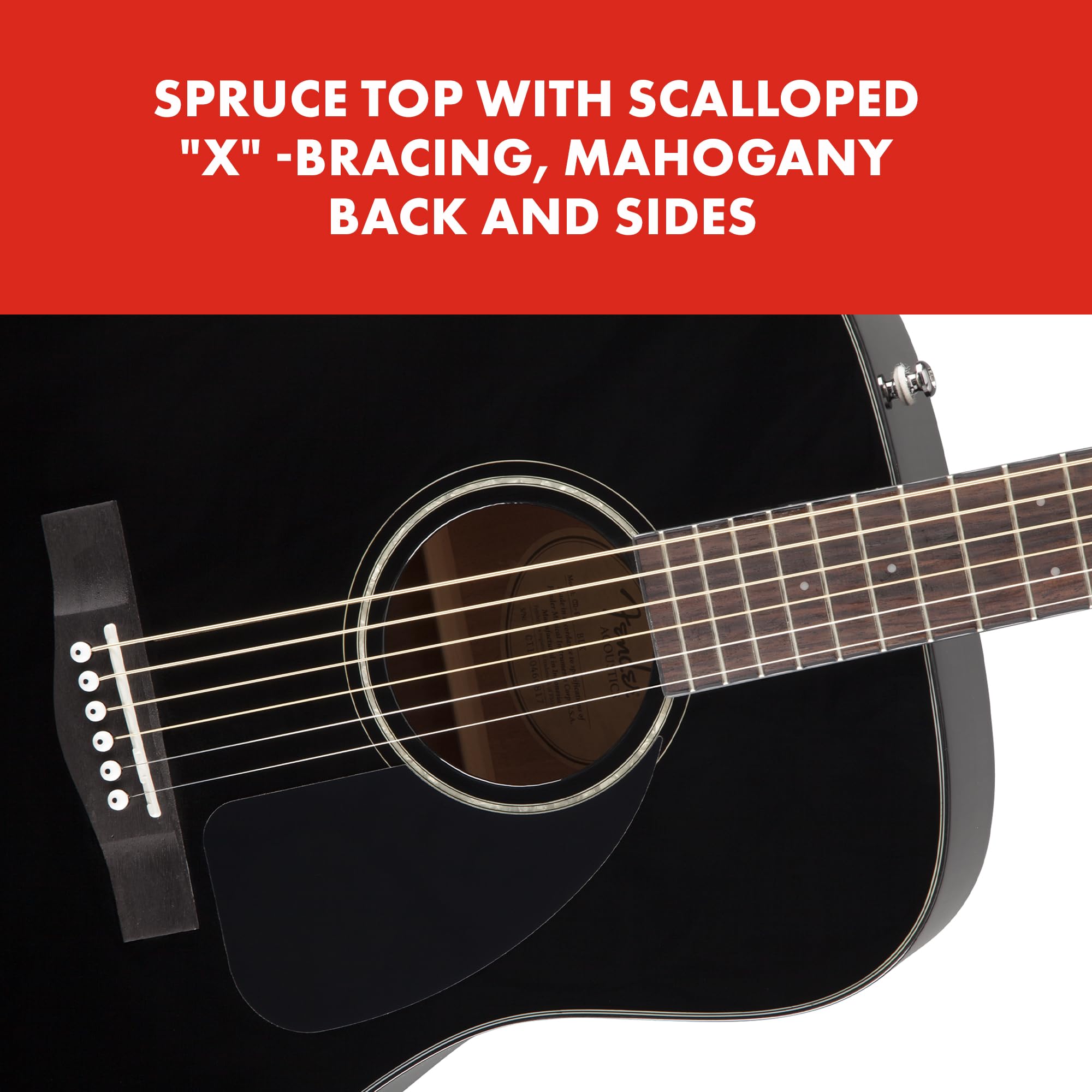 Fender CD-60 Dreadnought V3 DS Acoustic Guitar in Black with Walnut Fretboard, Great for Beginners, Comes with Free Virtual Lessons