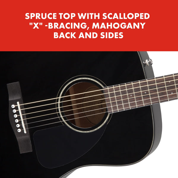 Fender CD-60 Dreadnought V3 DS Acoustic Guitar in Black with Walnut Fretboard, Great for Beginners, Comes with Free Virtual Lessons