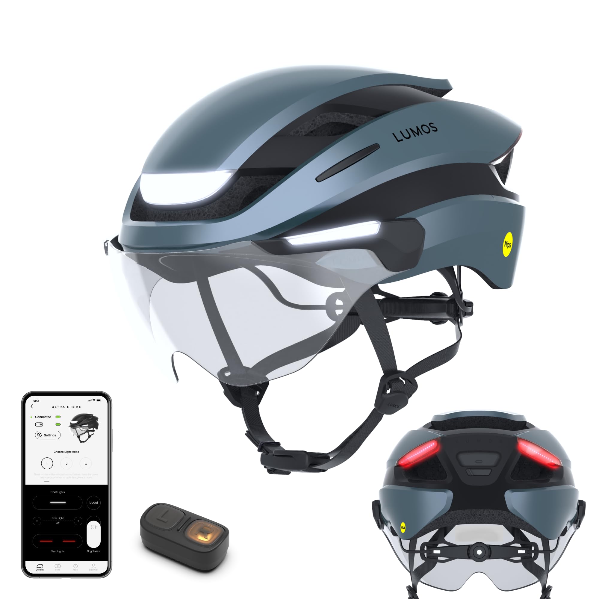 Lumos Ultra E-Bike Smart Helmet | NTA 8667 Certified | Front & Rear LED Lights | Retractable Face Shield | App Controlled | EBike, Scooter, Cycling, Bicycle | Adults, Men Women