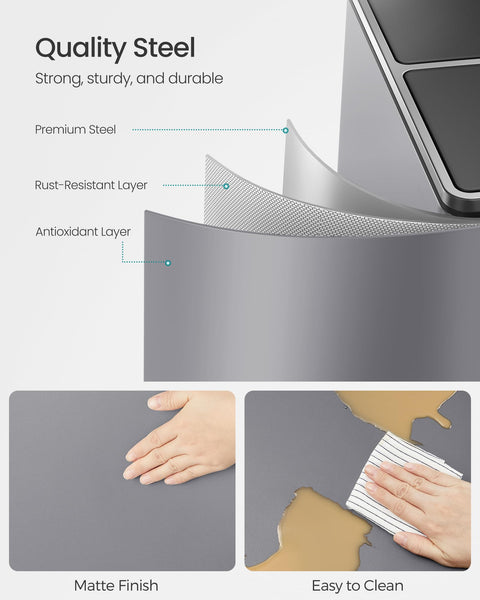 SONGMICS Dual Rubbish Bin, 2 x 30 L Recycling Bin with 15 Rubbish Bags, 2-Compartment Metal Pedal Bin with Lids and Plastic Inner Buckets, Soft Closure, Slate Grey LTB060G01