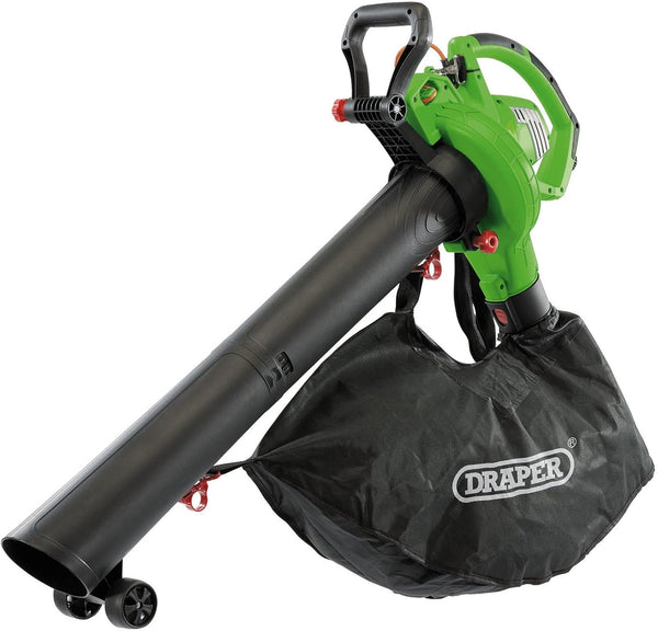 Draper 3-in-1 3200W Electric Leaf Blower 230V | 45L Collection Bag Garden Vacuum Cleaner | 15:01 Mulcher/Shredder | 260km/h Air Speed Blower | Variable Speed Gardening Tool | 10m Cable | 93165