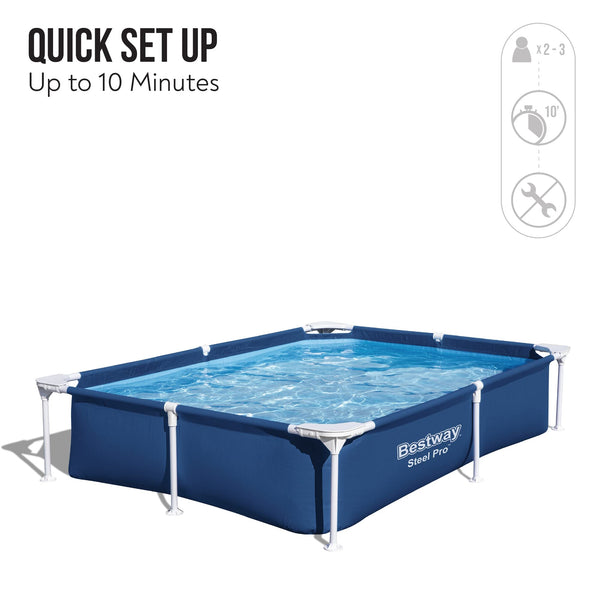 Bestway 56401 Steel Pro Pool | Swimming Pool, Rectangle Above Ground Fast Set Pool, Children’s Detachable Pool, Multiple Sizes, Blue, 221 x 150 x 43 cm