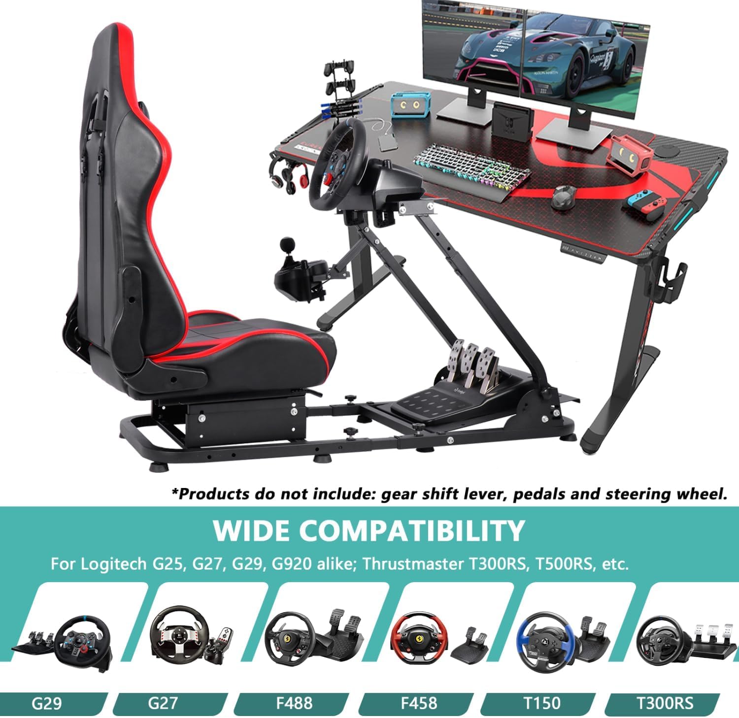 Dardoo Racing Simulator Cockpit with Seat for Logitech G27 G29 G920 G923, Thrustmaster PC PS4 Xbox,Racing, Steering Simulator Stand Adjustable Gaming Frame, without Wheel, Pedal, Handbrake and Shifter