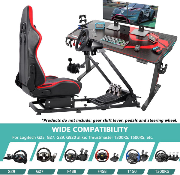 Dardoo Racing Simulator Cockpit with Seat for Logitech G27 G29 G920 G923, Thrustmaster PC PS4 Xbox,Racing, Steering Simulator Stand Adjustable Gaming Frame, without Wheel, Pedal, Handbrake and Shifter