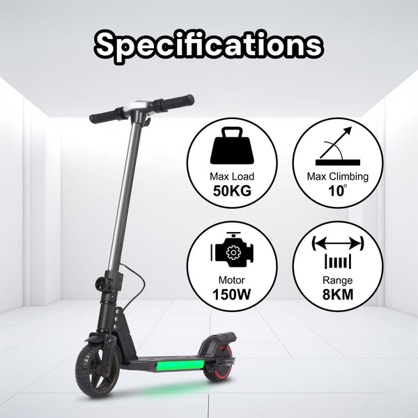Electric Scooter Kids Foldable Mobility Scooters E Bike With RGB LED Lights For Ages 6-12 Boys Girls | 3 Speed Modes | 6-10 KM Range Dual Braking System 150W Motor Gift for Children