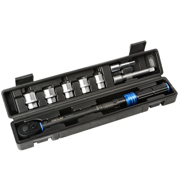 KRETLAW 3/8" Torque Wrench Set 30PCs, 5-60 Nm Drive Click Torque Wrench (72 Teeth ±3% Accuracy) with Extensions, Sockets, Adapter for Bike and Motorcycle Car Truck Maintenance