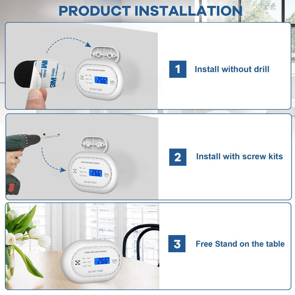 Carbon Monoxide Detector with LCD Digital Display, CE Certified CO Alarm with Sealed in 10 Year Battery, Standalone Audible CO Detector for Home,Black,1 Pack