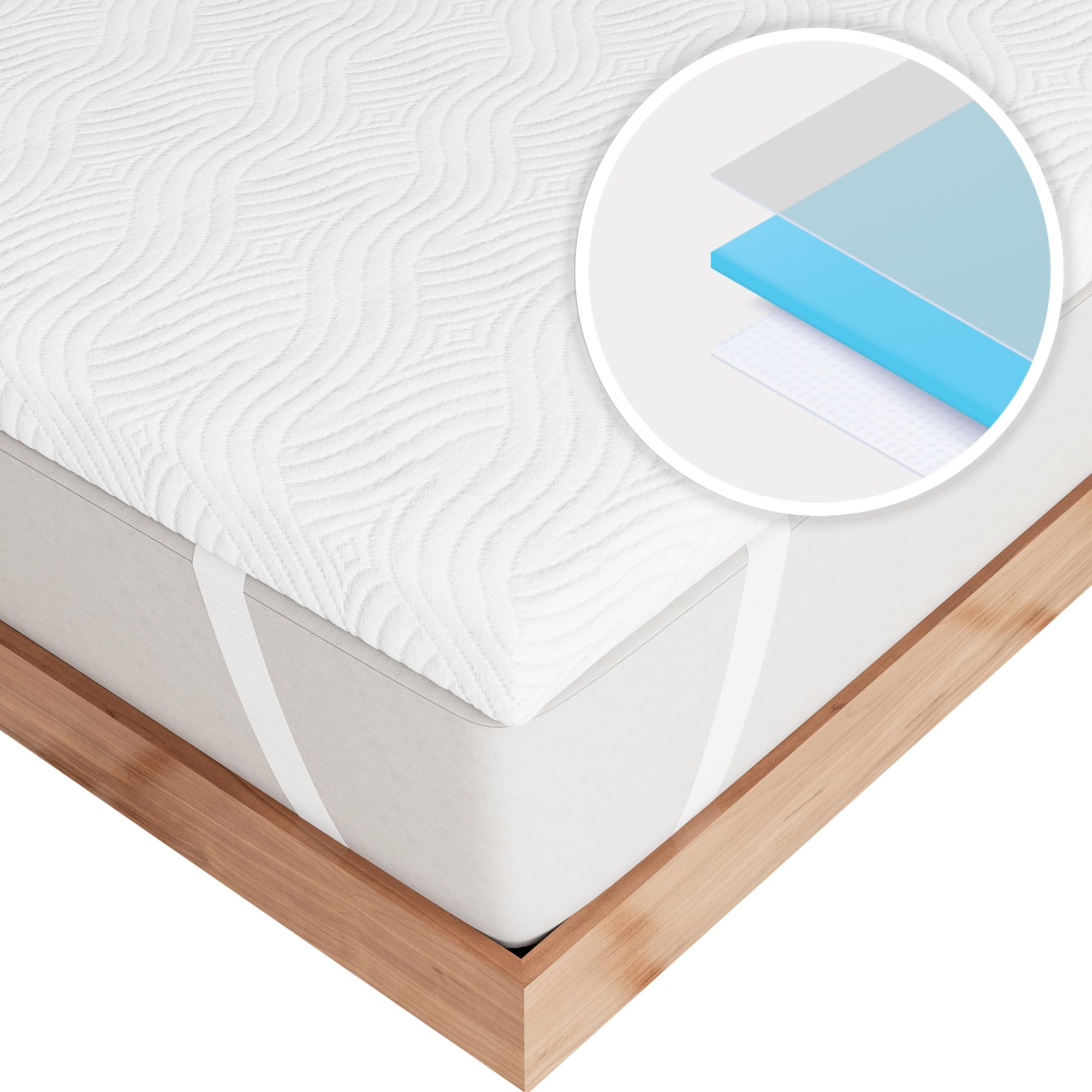 Degrees of Comfort 2 Inch Thick Memory Foam Mattress Topper Double Bed Soft Bamboo Cover for Back Pain, Mattress Topper with Anti-Slip Removable