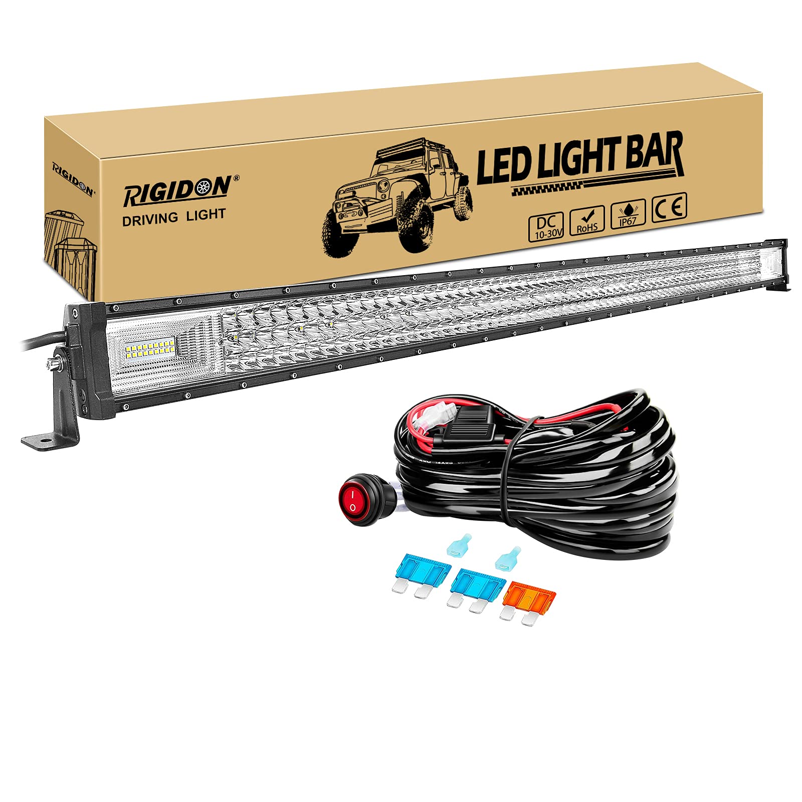 RIGIDON Straight Thin Slim Led Light Bar 22 inch 270W with 12V Wiring Harness Cable Kit, Fog Light for Car Off Road Truck ATV 4x4, Flood Spot Combo Beam, Waterproof Driving Work Lamp, 6000K White