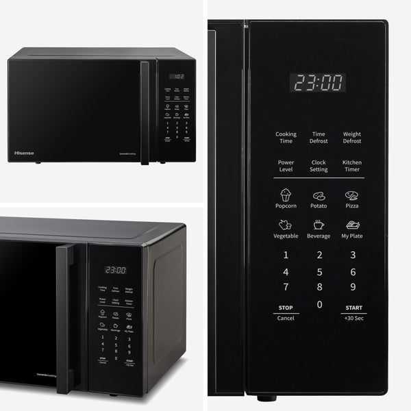 Hisense H23MOBSD1HUK 23 Litre 800W electronic Microwave with Auto Defrost, Digital Display, Smart Cook, Multi level cooking and Easy Clean- Black