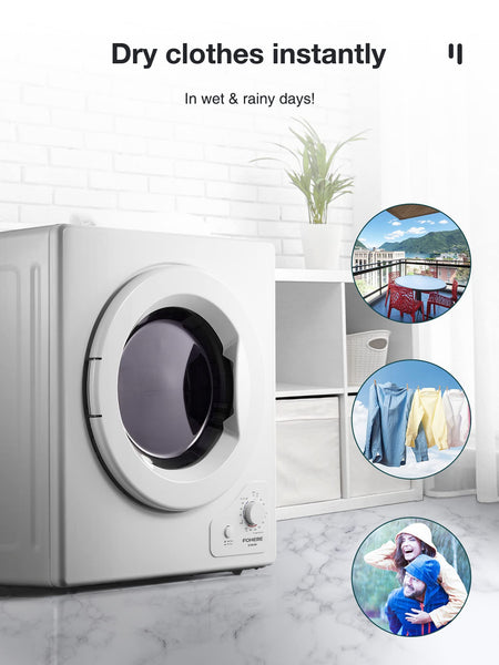 4KG Small Vented Dryer with Sensor Dry, FOHERE 1200W Compact Tumble Dryer with Stainless Steel Tub, Control Panel Downside Easy Control for 5 Automatic Drying Modes, White