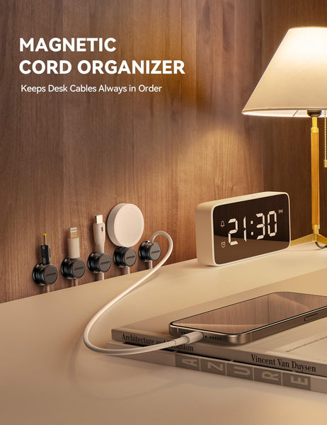 JOYROOM 6 Pack Cable Tidy Clips Cord Organiser Magnetic Cable Management Self Adhesive Wire Holder for Desk, Nightstand, Charging Cables, HDMI, USB, Audio Cable, Office, Home, White