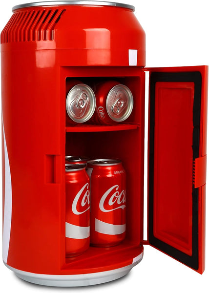 Coca Cola CC06-G 5.4L 8 Can Portable Coke Mini Fridge, Thermoelectric 12 V Cool Box, Car Refigerator for Snacks Lunch Drinks, AC Cords, Desk Accessory for Home Office Camping, Red