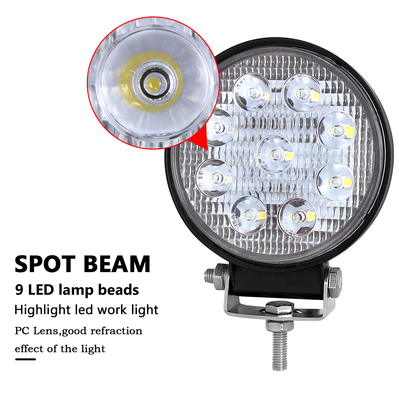 RIGIDON 2 Pcs Round Led Work Light, 4 inch 42W Flood Beam, 12V 24V Driving Lights Lamp for Car Off Road Boat Truck 4x4 SUV ATV Tractors Excavator, 6000K White, Fog Lamp