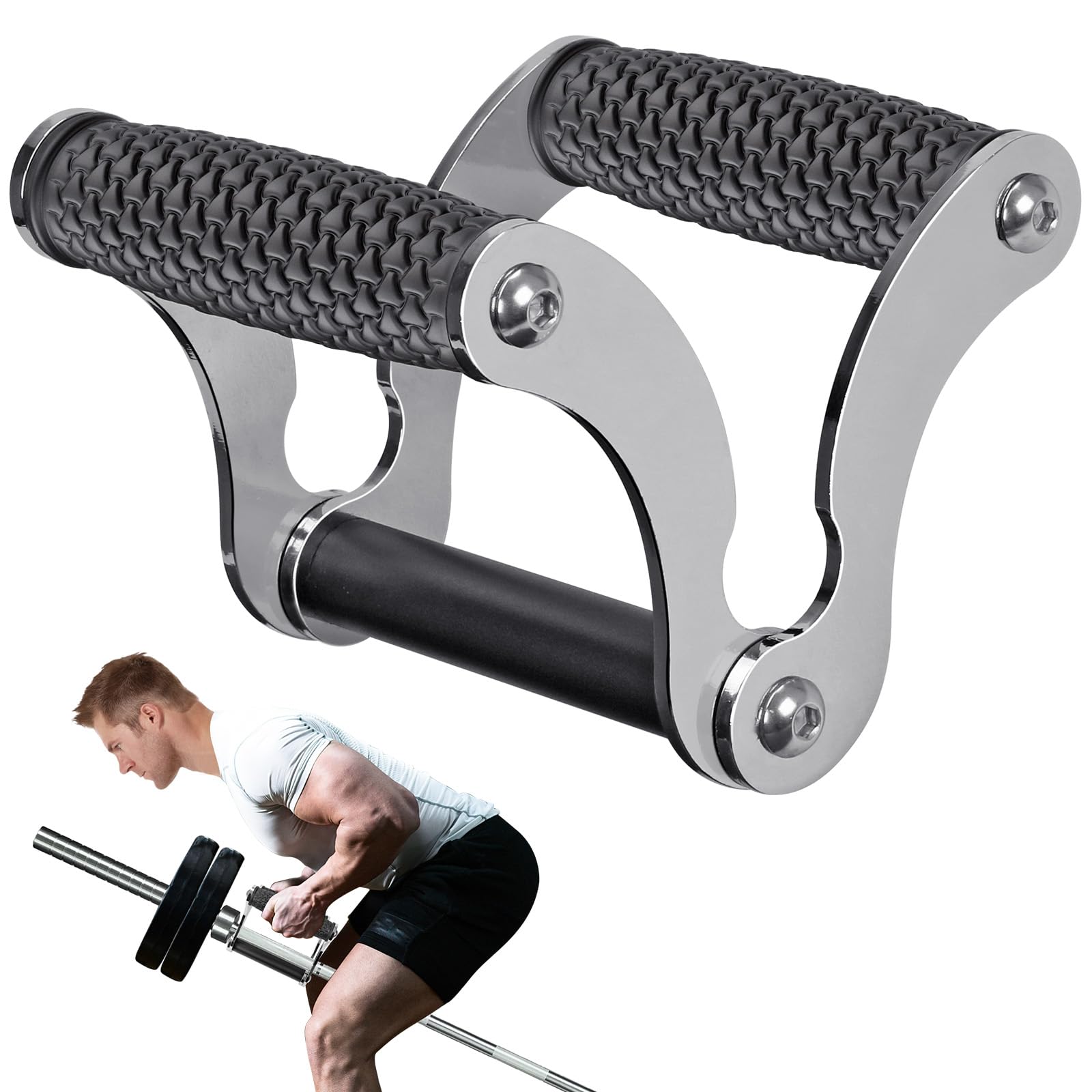 SELEWARE V Bar Landmine Handle Attachment, Solid Landmine Double D Handle, T Row Attachment with Non-Slip Rubber Grip, Fits Olympic Barbell Bars