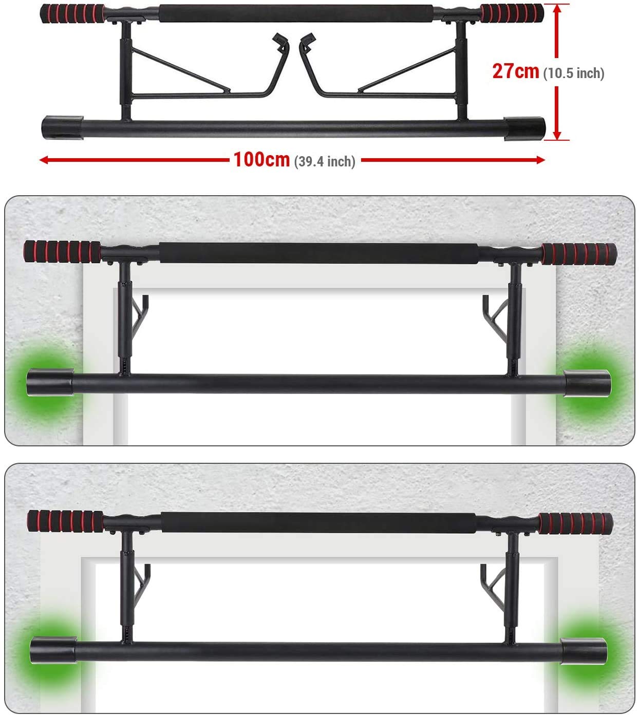 ROMIX Pull Up Bar Doorway, Adjustable Length 72-97cm No Screw Chin Up Bar Door Frame Width Locking, Multifunctional Body Fitness Training Equipment with Exercise eBook for Body Workout Home