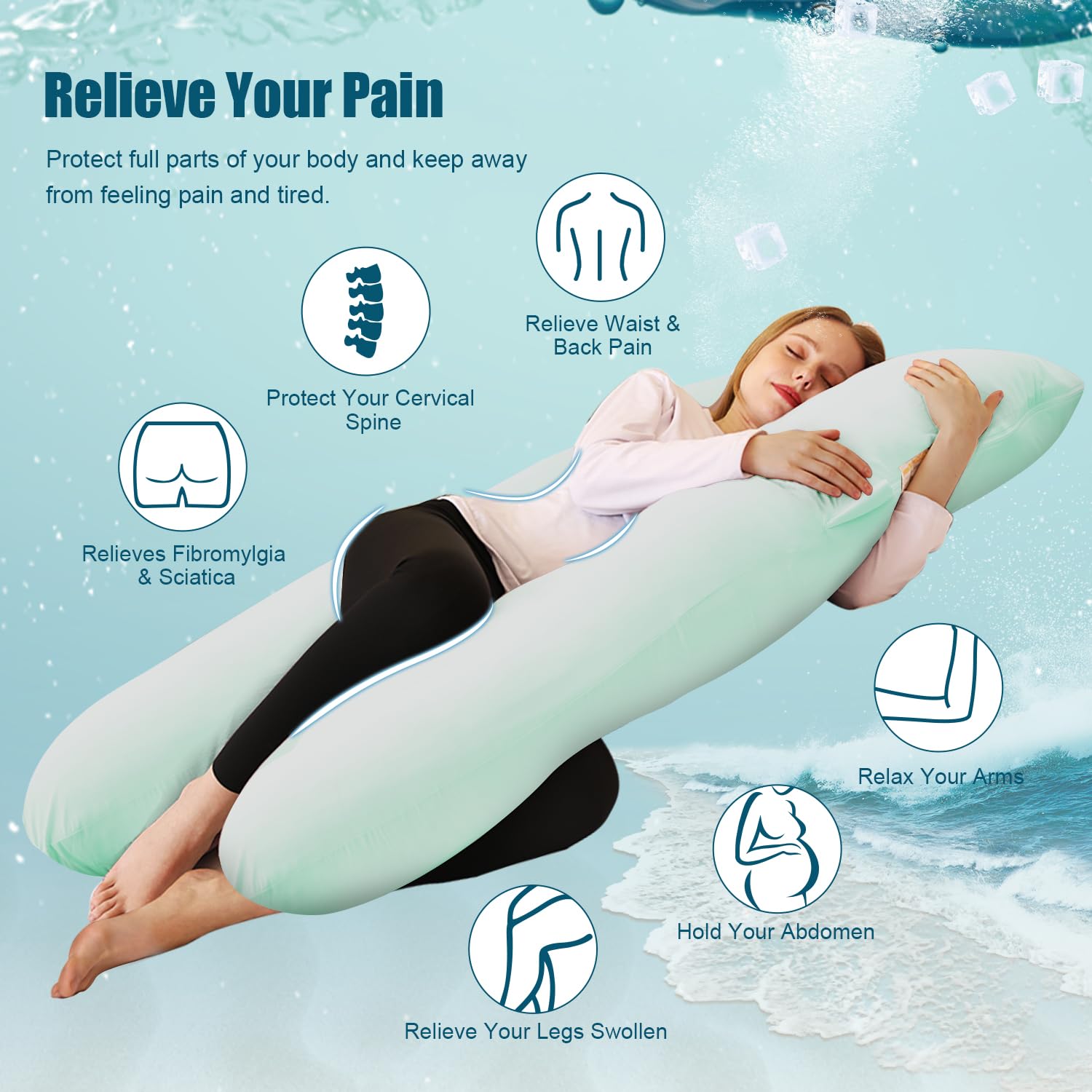 Chilling Home Pregnancy Pillows for Sleeping,U Shaped Maternity Pillow Pillow,55 inch Full Body Pillow Long Pillows for Sleeping, Maternity&Body Pillows for adults with Cover Velvet,Light Black