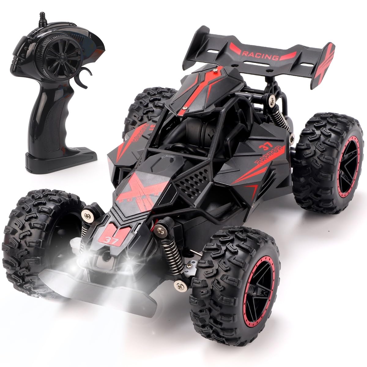 RUIDYA Kids RC Race Cars, 2.4GHz 1:18 Scale Off-road Remote Control Car Toy for Children with LED Light, Rechargeable High Speed All Terrain RC Drift Vehicle, Birthday Gift for 3+ Year Old Boys Girls