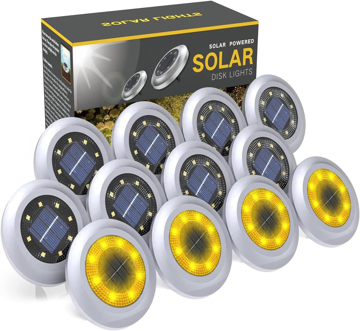 Solar Lights Outdoor Garden,600mAh Solar Ground Lights, 8 LED Solar Disk Lights for Garden Lawn Pathway Yard Landscape Walkway（8 Pack Bright White） ﻿