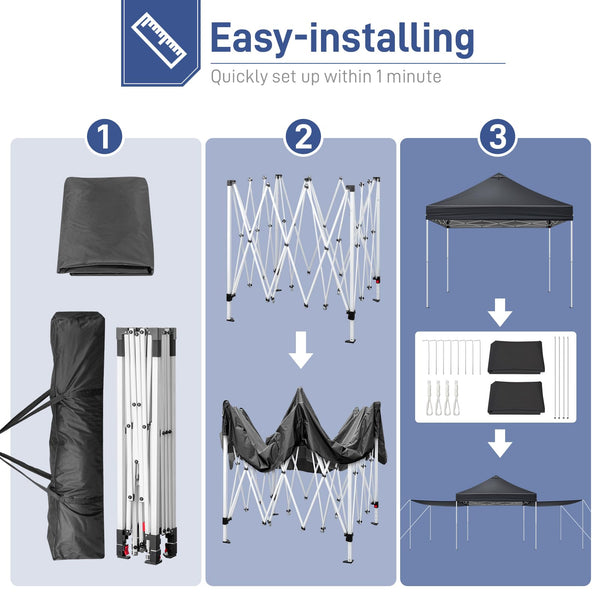 Outopee 3m x 3m Ez Pop Up Canopy Tent with 4 SideWalls, Outdoor Gazebo Portable Instant Canopy for Commercial Events, Party, Backyard BBQ, Camping, Blue