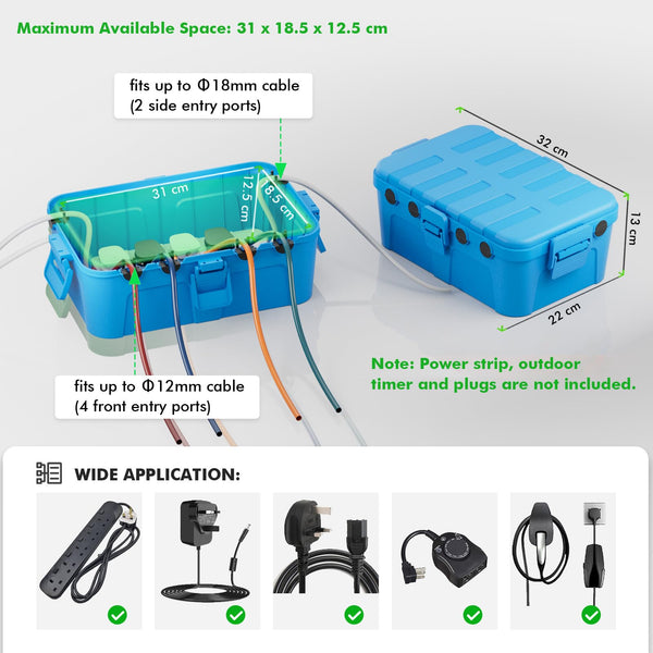 RESTMO Extra Large Waterproof Electrical Box, IP54 Weatherproof Outdoor Outlet Cover, Protect Outlet, Plug, Timer, Power Strip (Not Included), Holiday Light Decoration, 32 x 22 x 13 cm, Black