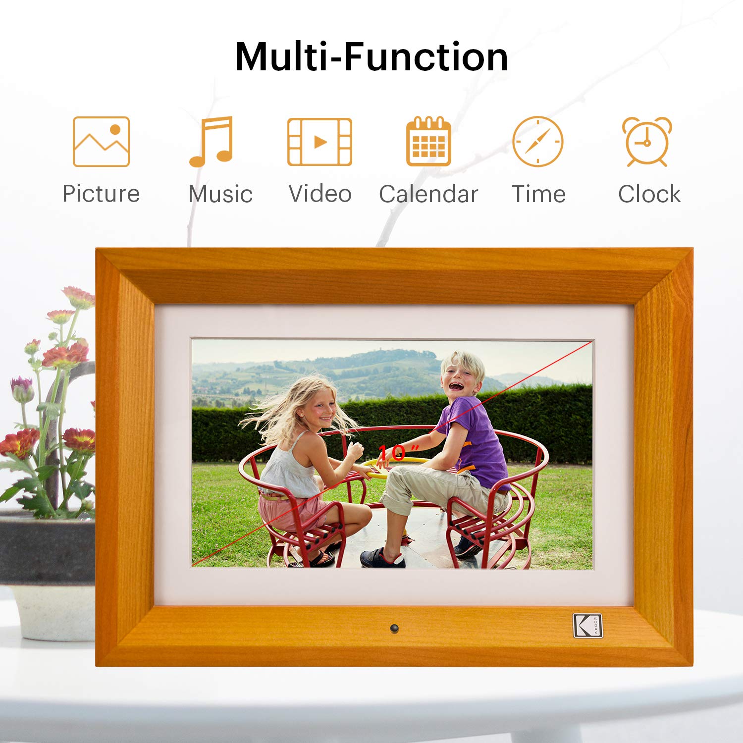 KODAK Digital Photo Frame WiFi Digital Picture Frame 10.1 Inches, FHD 1920*1200 IPS Touchscreen, Wooden Smart Electronic Frame with 32GB Memory, Easy to Share Photo, Video via APP with Your Loved Ones