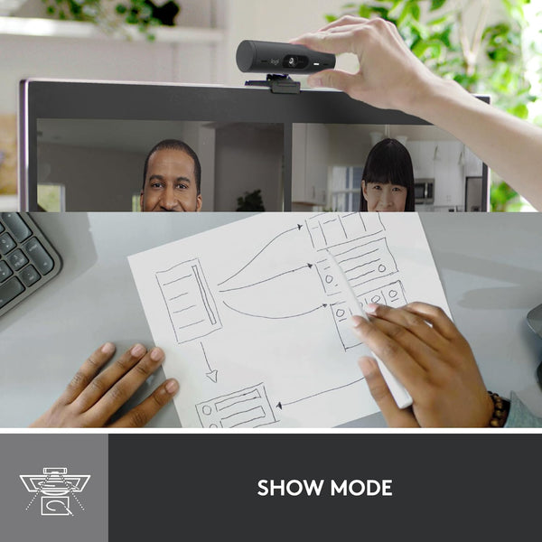 Logitech Brio 500 Full HD Webcam with Auto Light Correction, show Mode, Dual Noise Reduction Mics, Webcam Privacy Cover, Works with Microsoft Teams, Google Meet, Zoom, USB-C Cable, Streaming -Graphite