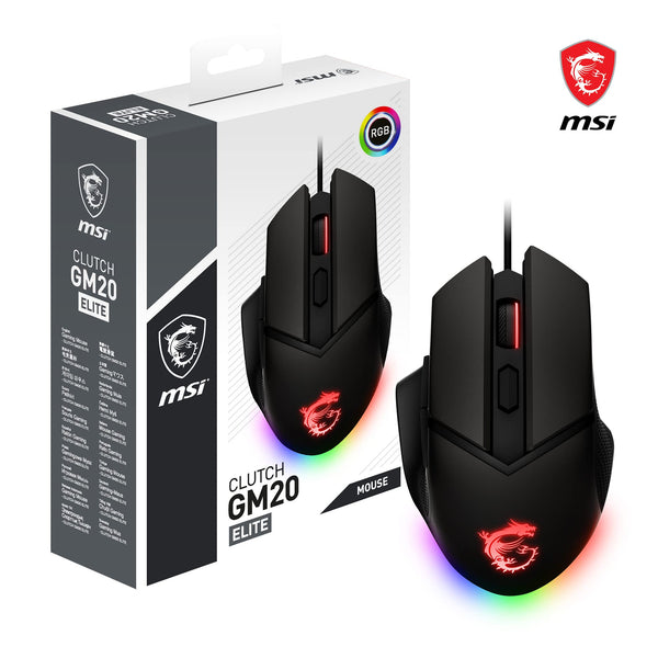 MSI CLUTCH GM51 LIGHTWEIGHT Gaming Mouse - 26000 DPI Optical Sensor, Elite 0.125ms Latency, 60M+ Click OMRON Switches, 6-Buttons, FriXionFree Cable, RGB Diamond LightGrips, 75g - Wired