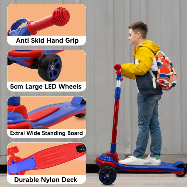 3 Wheels Kids Scooter for 5+ Years Old Boys Girls Teenager Foldable 4 Adjustable Handlebar from 32" - 40" Wide Flashing LED Wheels