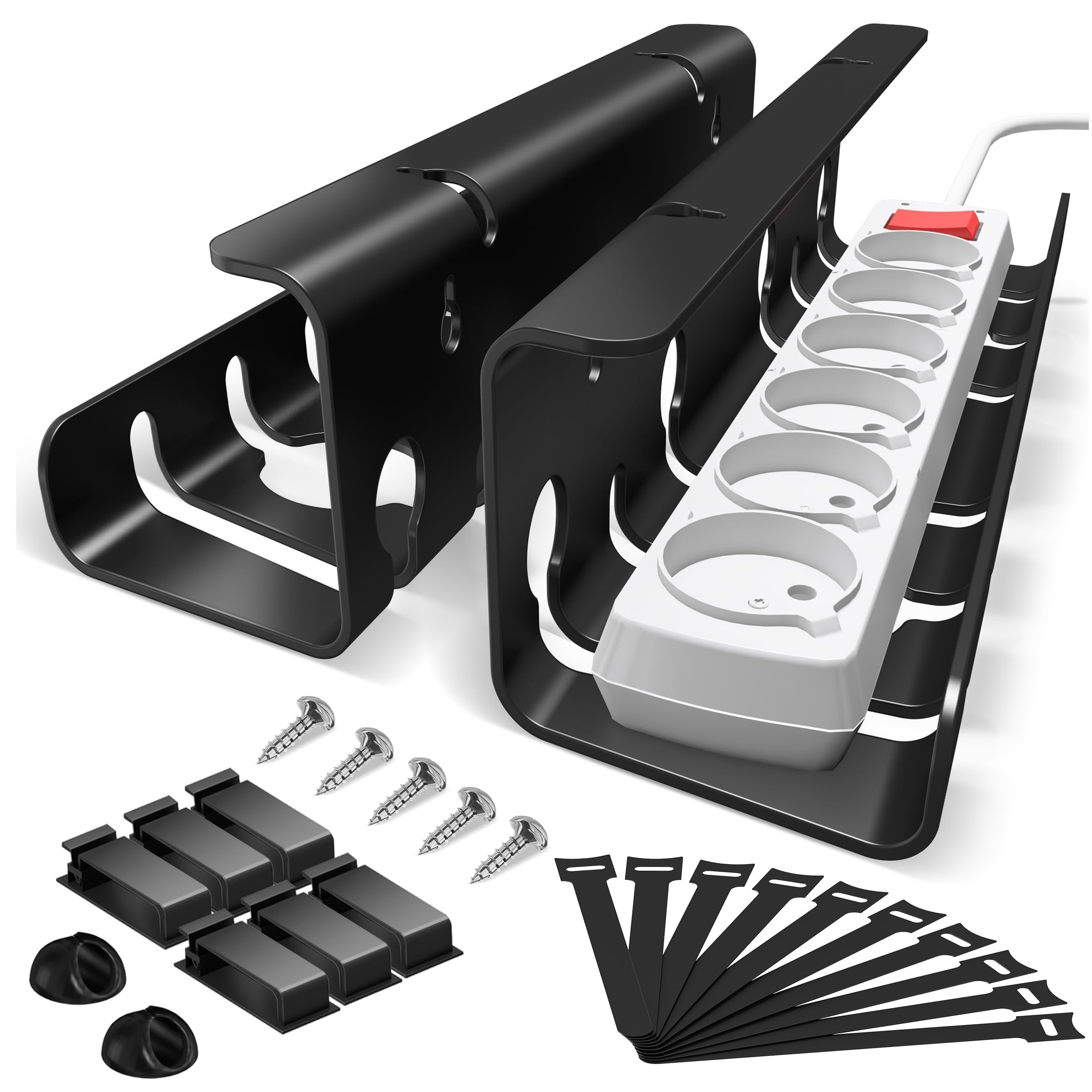 StowBin 2-Pack Under Desk Cable Management Tray, Cable Management Tray, Metal Mesh Cable Management Under Desk with Clamp Mount, Wire Management Tray, Black, Cord Organizer for Office/Home