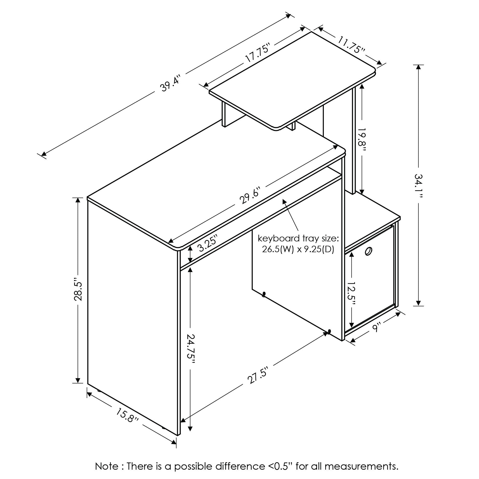 Furinno Econ Multipurpose Home Office Computer Writing Desk, Computer Desk, Study Desk, w/Bin, Dark Walnut, 100.1 (W) x 86.6 (H) x 39.9 (D) cm