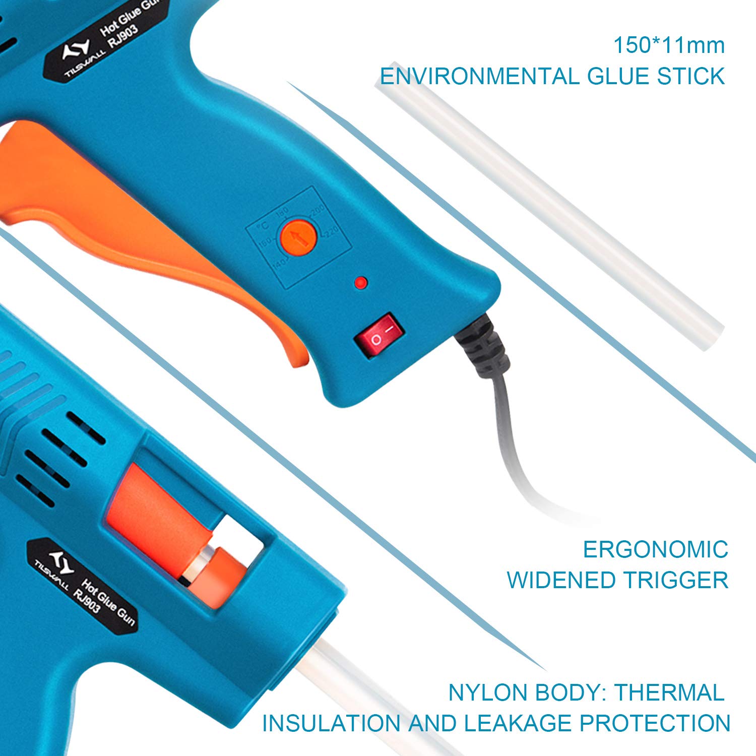 Tilswall Hot Glue Gun Kit, 50W Mini Melt Gun with 75pcs 130mm Glue Sticks for Crafting, DIY, Art, Sealing, Home Repairs, Cards, and Glass