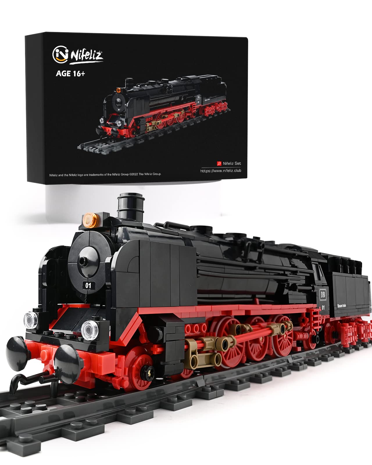 Nifeliz Retro Steam Train Express Model Building Blocks with Rails, Locomotive Set Railway Construction Toy, Gift for Adults and Boys (1173 Pieces)