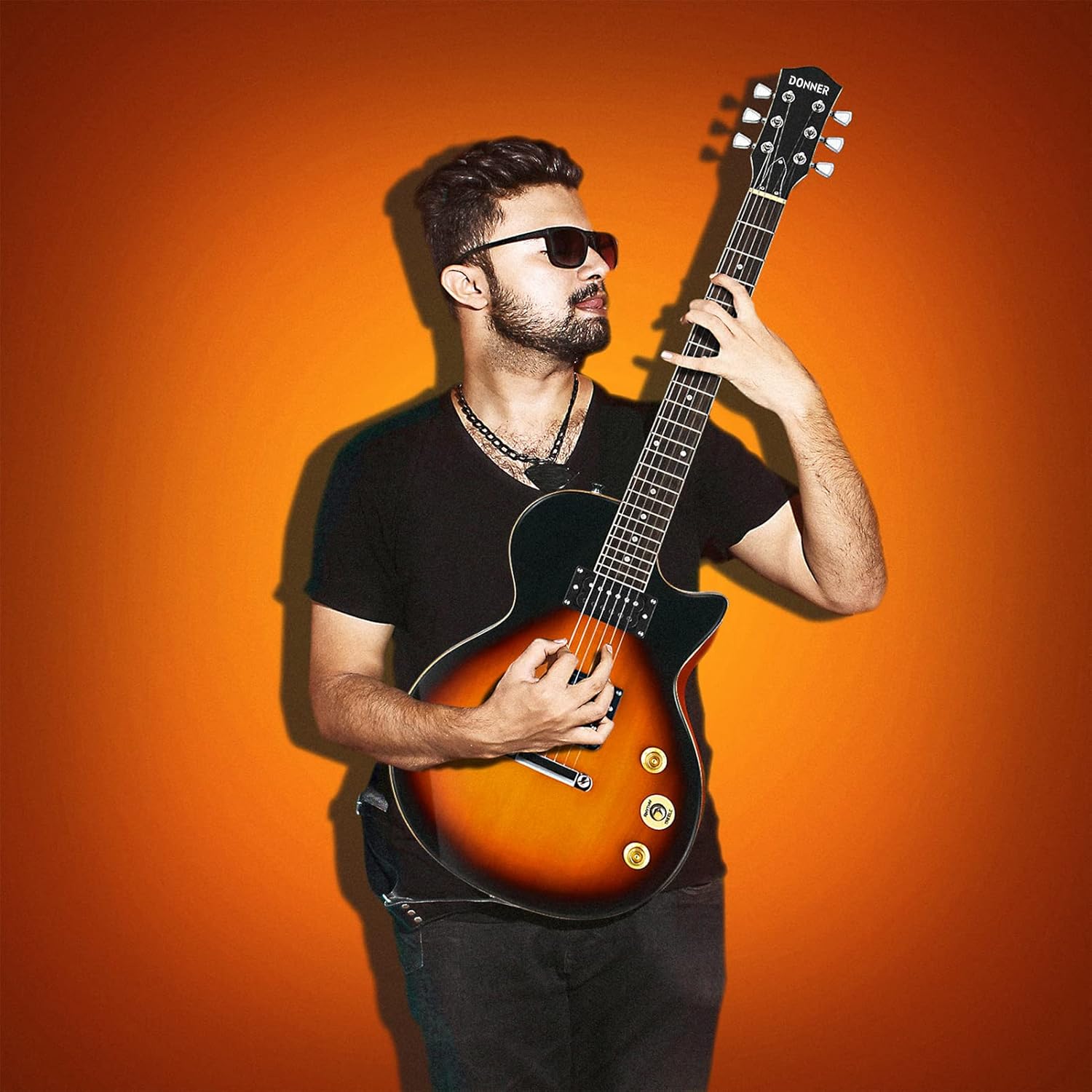 Donner Electric Guitar Kit Full Size LP Guitar Starter Set 39 Inch Solid Body with Bag, Strap, Cable (Sunburst)