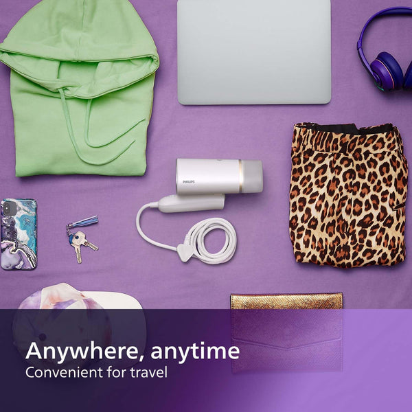 Philips 3000 Series Handheld Steamer, 1000W, 20 g/min Steam, Kills Germs, Detachable 100ml Water Tank, Compact + Foldable, Plastic Plate, Blue (STH3000/26)