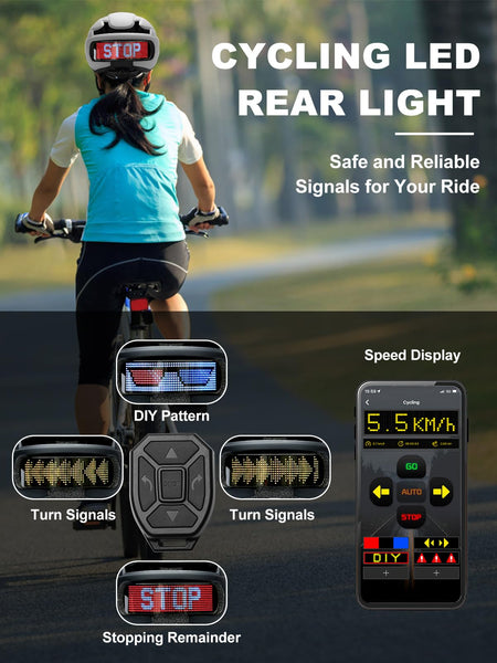 TMEOIIPY Smart App Program Bike Helmet, Back LED Lights Display with USB Rechargeable, Road Bicycle Helmets for Adults: Men, Women, with Turn Signals Remote Control