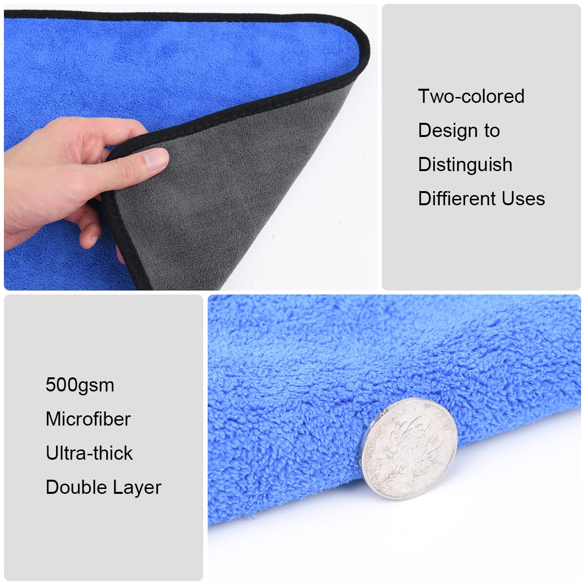 URAQT Microfibre Cleaning Cloths, 6 Pack, Two-layer Thickened Towels, Lint Free Super Absorbent Towel for Household and Car Washing, Drying, Detailing, 40x30cm