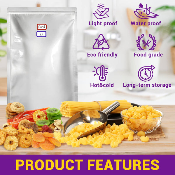 15PCS Mylar Bags for Food Storage 5 Gallon 17"x28" 8.6Mil, Mylar Bags with Oxygen Absorbers 40000cc + Labels Heat Sealable Resealable Ziplock for Long
