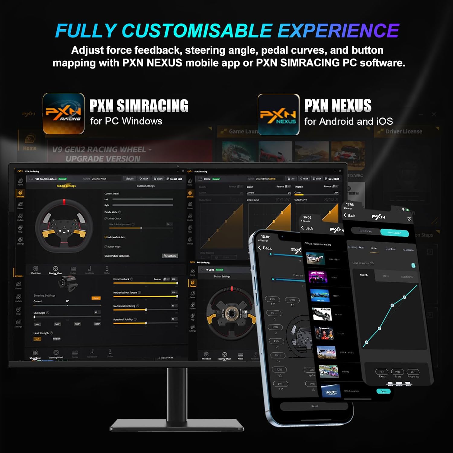 PXN V10 Ultra Direct Drive Gaming Steering Wheel with Pedals – 3.2Nm Force Feedback Servo Base, App Support, PD HM Throttle & Brake Pedals, 270mm Rim – Sim Racing Wheel for PC / PS4 / Xbox