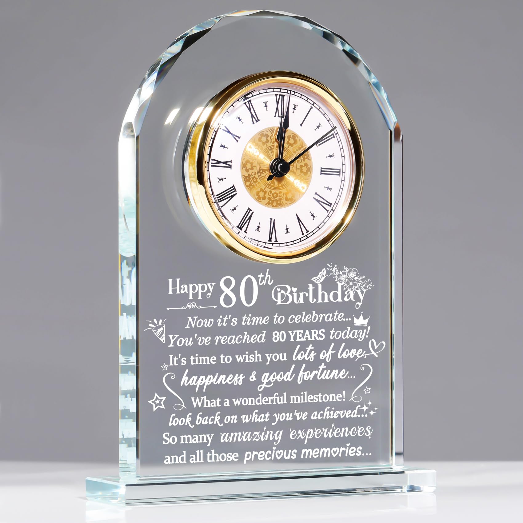 Happy 80th Birthday Quartz Clock Gifts for Women, Glass keepsake 80 Years Old Birthday Gifts for Parents, Birthday Presents for Grandma Turning 80