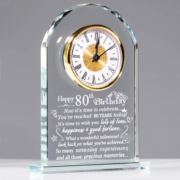 Happy 80th Birthday Quartz Clock Gifts for Women, Glass keepsake 80 Years Old Birthday Gifts for Parents, Birthday Presents for Grandma Turning 80