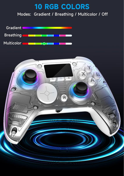 AOC Wireless Gaming Controller for PC/Switch/iOS/Android/PS4, Interactive Screen, Hall Effect Stick & Dual-Mode Trigger, RGB Lighting, Customizable Buttons, Bluetooth/2.4G/Wired (White)
