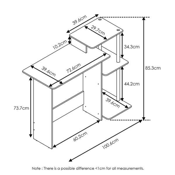 Furinno Efficient Home Laptop Notebook Computer Desk, Study Desk, Writing Desk, Black/Grey