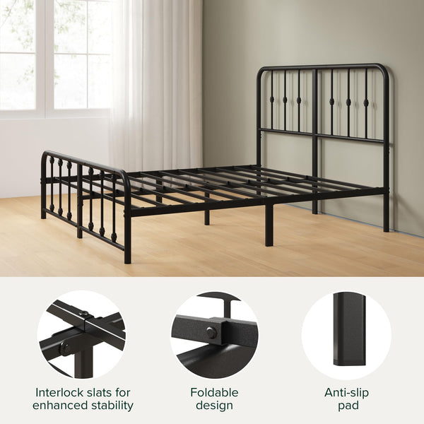 ZINUS Florence 3ft Single Bed Frame 90x190cm, Metal Platform Bed with Headboard and Footboard, Strong Steel Slat Support, Large Storage Space, Easy Assembly, Black